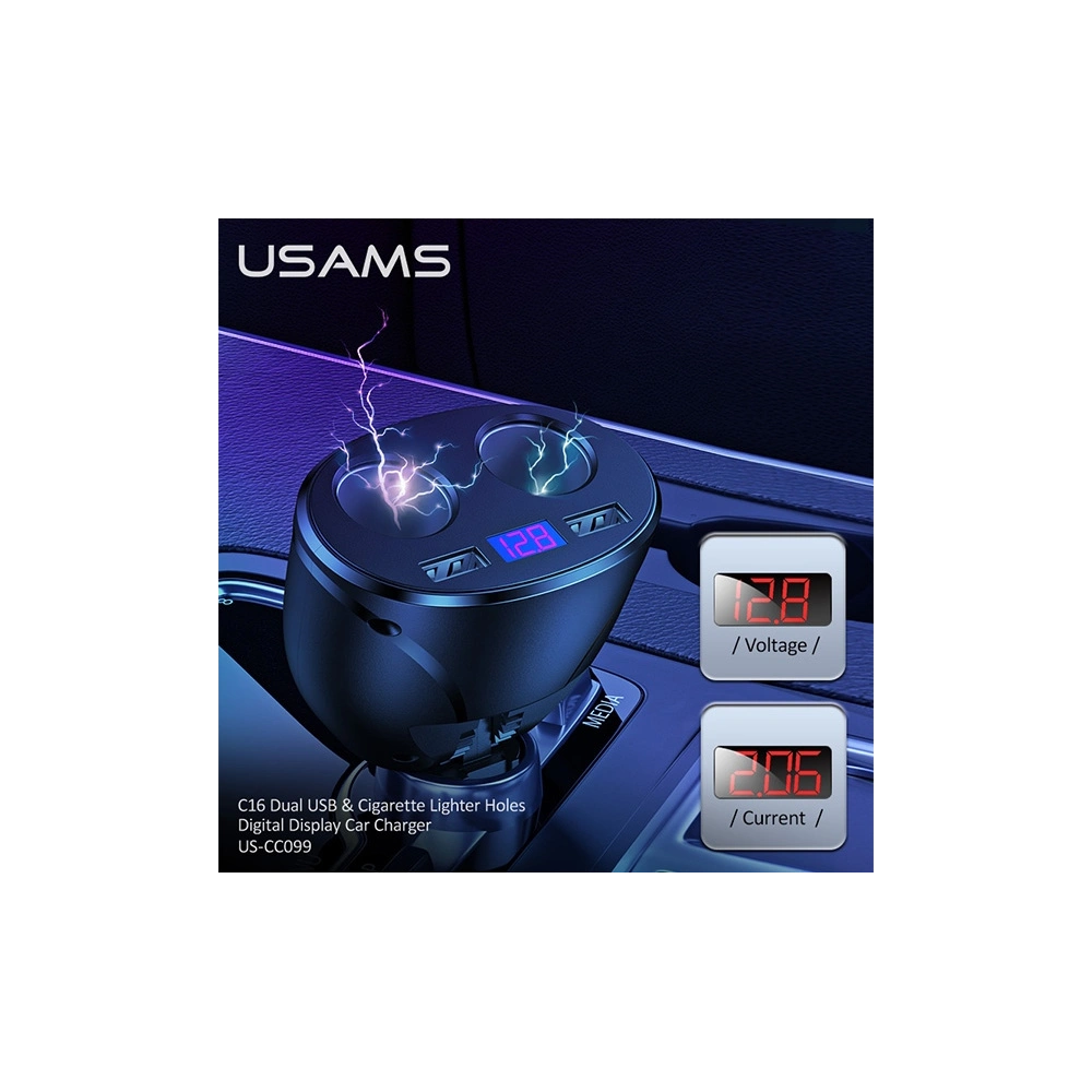 Hurtownia GSM - Adapter USAMS C16 2 gniazda 2xUSB 96W Fast Charge czarny/black CC99TC01 rozdzielacz - USA031BLK - {ean13} - Hurt