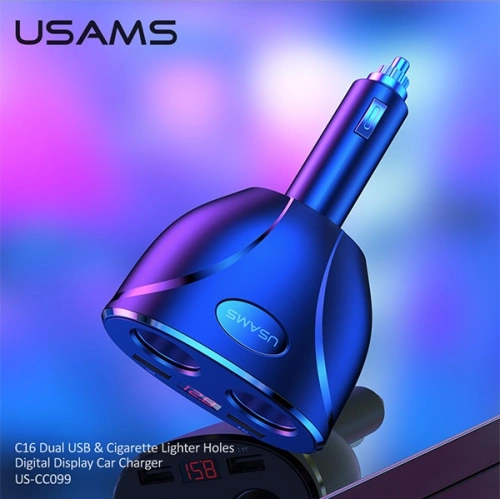 Adapter USAMS C16 2 gniazda 2xUSB 96W Fast Charge czarny/black CC99TC01 rozdzielacz