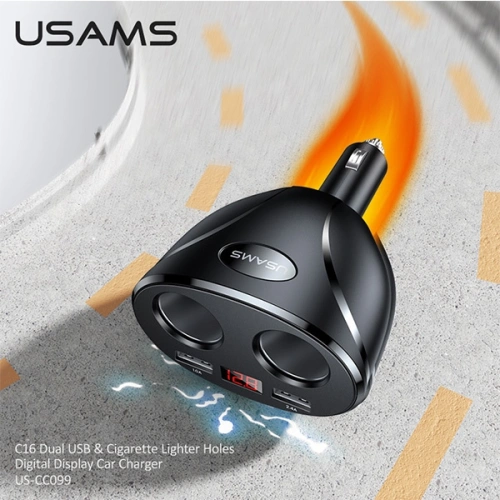 Adapter USAMS C16 2 gniazda 2xUSB 96W Fast Charge czarny/black CC99TC01 rozdzielacz