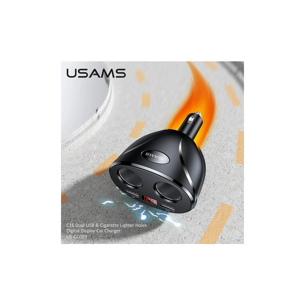Hurtownia GSM - Adapter USAMS C16 2 gniazda 2xUSB 96W Fast Charge czarny/black CC99TC01 rozdzielacz - USA031BLK - {ean13} - Hurt