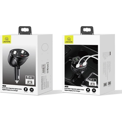 Adapter USAMS C16 2 gniazda 2xUSB 96W Fast Charge czarny/black CC99TC01 rozdzielacz