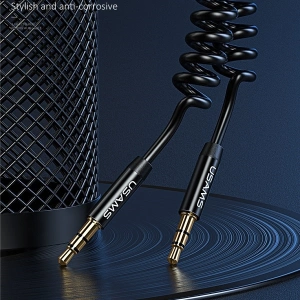 Wholesale USAMS Adapter Spring audio jack 3,5mm -3,5mm 1,2m black SJ256YP01 (US-SJ256) - USA032BLK - {ean13} - Hurt