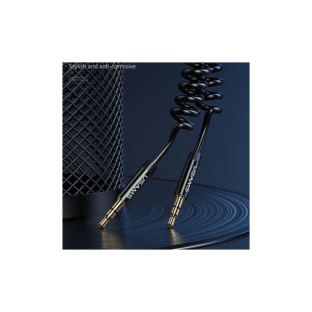 Hurtownia GSM - Adapter USAMS Spring audio jack 3,5mm -3,5mm 1,2m czarny/black SJ256YP01 - USA032BLK - {ean13} - Hurt