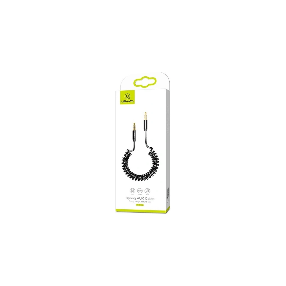 Wholesale USAMS Adapter Spring audio jack 3,5mm -3,5mm 1,2m black SJ256YP01 (US-SJ256) - USA032BLK - {ean13} - Hurt