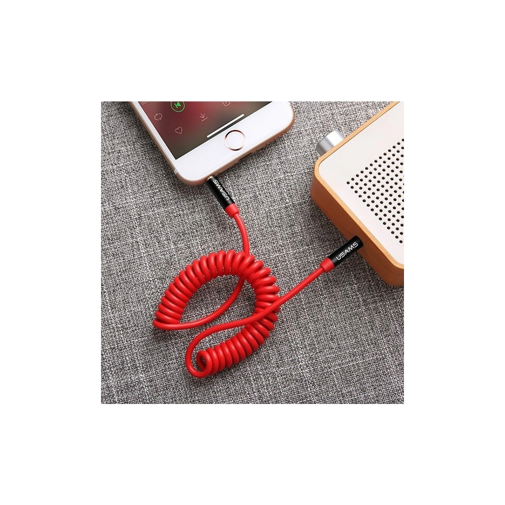 Hurtownia GSM - Adaptér USAMS Spring audio jack 3,5mm - 3,5mm 1,2m červený/red SJ256YP02 - USA033RED - {ean13} - Hurt