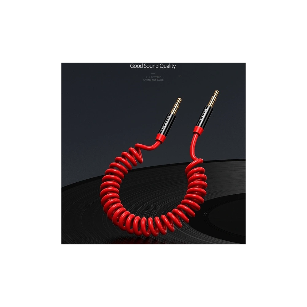 Hurtownia GSM - Adaptér USAMS Spring audio jack 3,5mm - 3,5mm 1,2m červený/red SJ256YP02 - USA033RED - {ean13} - Hurt