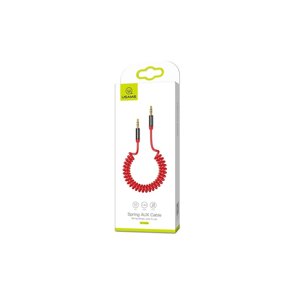 Hurtownia GSM - Adaptér USAMS Spring audio jack 3,5mm - 3,5mm 1,2m červený/red SJ256YP02 - USA033RED - {ean13} - Hurt