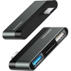 Hurtownia GSM - Adapter USAMS USB-C Mini HUB 2xUSB +Micro SD szary/grey SJ463HUB01 - USA034GRY - {ean13} - Hurt
