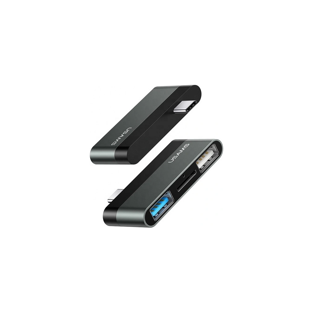 Hurtownia GSM - Adapter USAMS USB-C Mini HUB 2xUSB +Micro SD szary/grey SJ463HUB01 - USA034GRY - {ean13} - Hurt