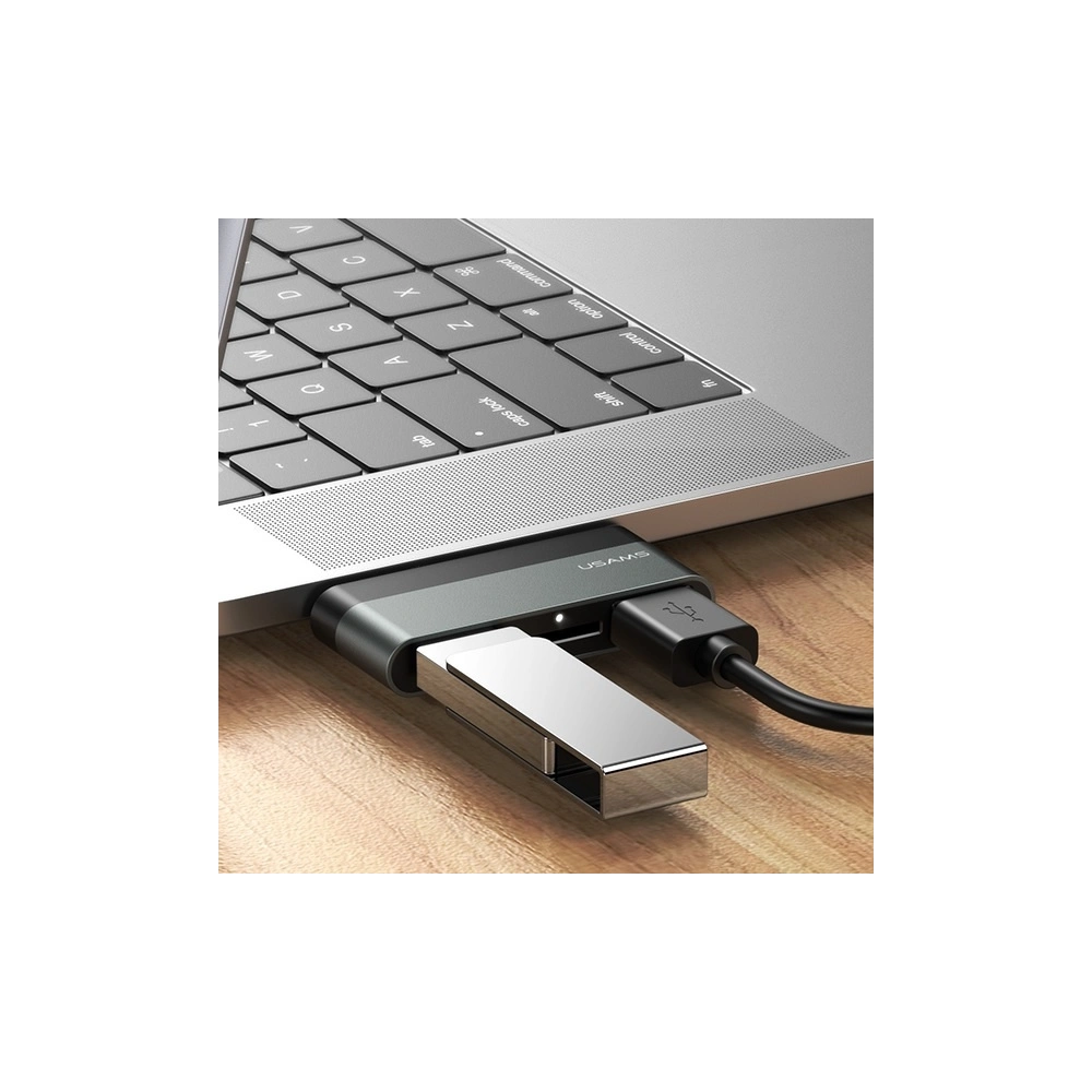 Hurtownia GSM - Adaptér USAMS USB-C Mini HUB 2xUSB + Micro SD šedý/SJ463HUB01 - USA034GRY - {ean13} - Hurt