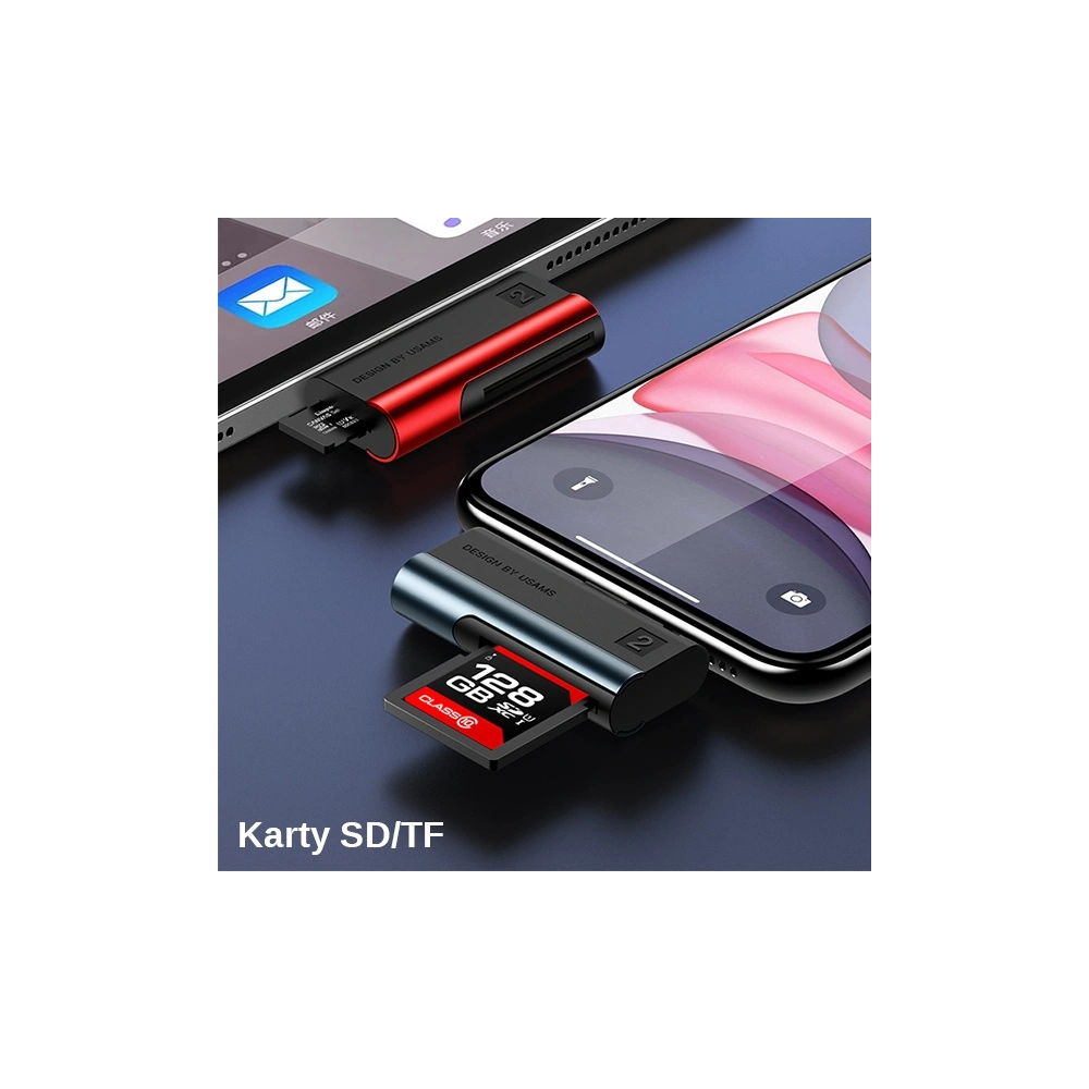 Wholesale USAMS Card Reader SD/microSD Lightning red SJ430DKQ02 (US-SJ430) - USA088RED - {ean13} - Hurt