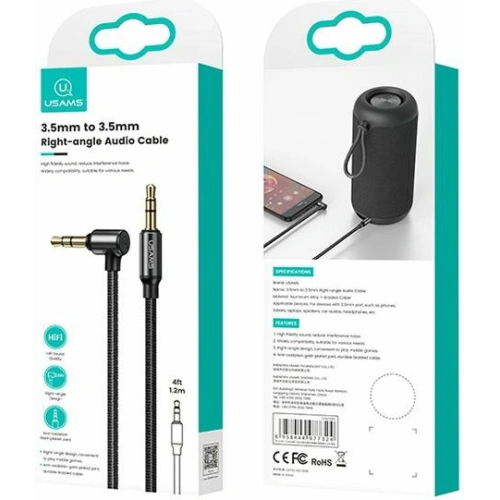 Kabel audio pleciony USAMS jack 3.5mm - 3,5mm 1,2m czarny/black SJ557YP01