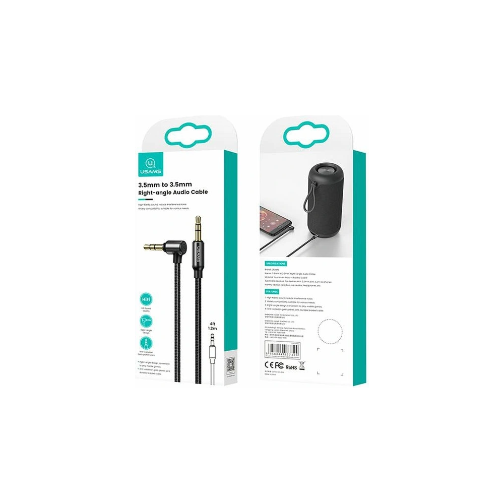 Wholesale USAMS Audio Nylon Cable jack 3.5mm - 3,5mm 1,2m black SJ557YP01 (US-SJ557) - USA202BLK - {ean13} - Hurt