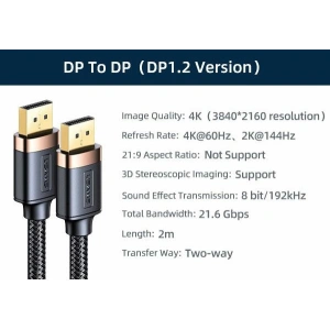 Hurtownia GSM - Kabel USAMS U74 DisplayPort - DisplayPort 2.0m czarny/black 4K HD SJ531HD01 - USA205BLK - {ean13} - Hurt