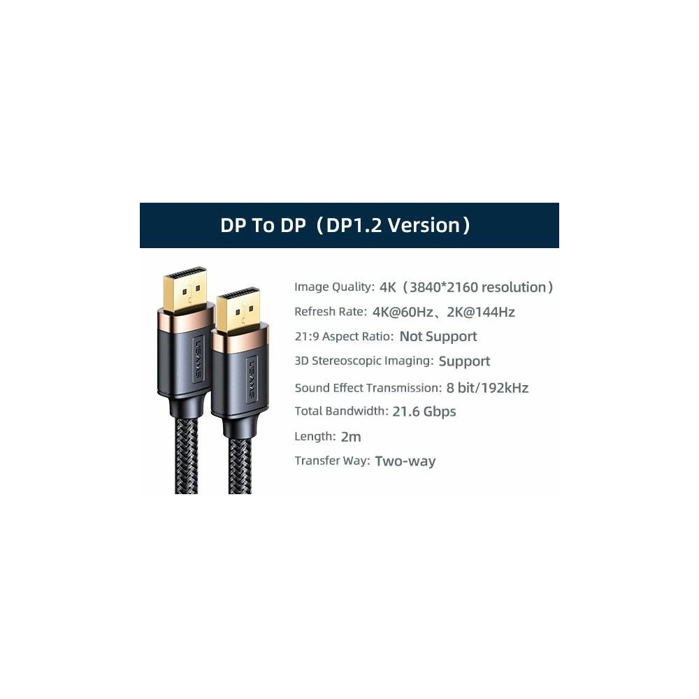 Hurtownia GSM - Kabel USAMS U74 DisplayPort - DisplayPort 2.0m černý/black 4K HD SJ531HD01 - USA205BLK - {ean13} - Hurt