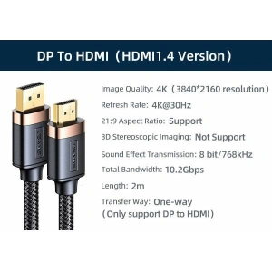 Hurtownia GSM - Kabel USAMS U74 DisplayPort - HDMI 2.0m czarny/black 4K HD SJ530HD01 - USA206BLK - {ean13} - Hurt