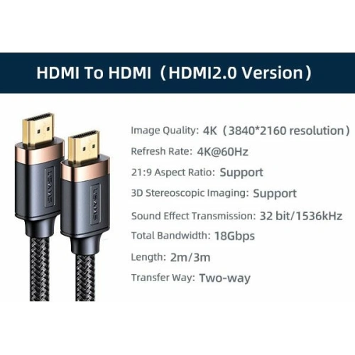 Kabel USAMS U74 HDMI - HDMI 2.0 3.0m czarny/black 4K HD SJ529HD01