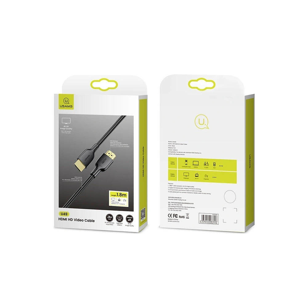 Kabel USAMS U49 HDMI - HDMI 1.8m černý/black 4K HD SJ426HD01
