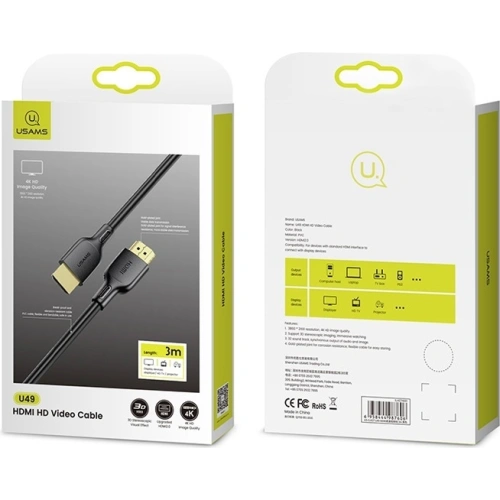 Kabel USAMS U49 HDMI - HDMI 3m czarny/black 4K HD SJ427HD01