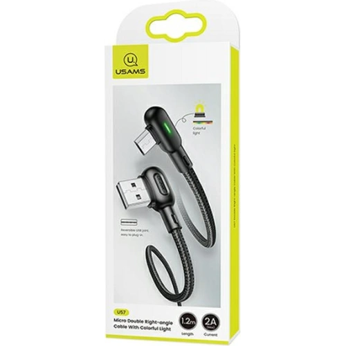 Kabel kątowy USAMS U57 MicroUSB 1,2m 2A czarny/black SJ458USB01