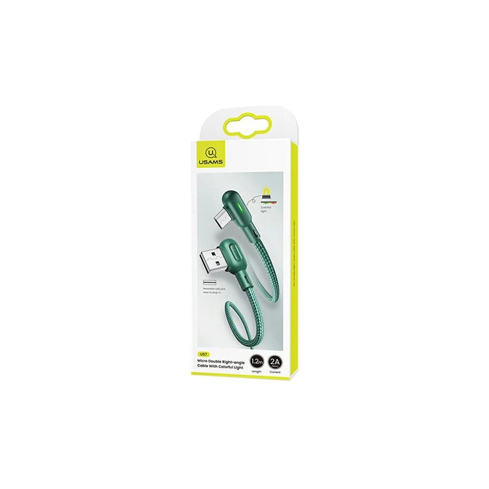 Hurtownia GSM - Úhlový kabel USAMS U57 MicroUSB 1,2m 2A zelený/green SJ458USB02 - USA223GRN - {ean13} - Hurt