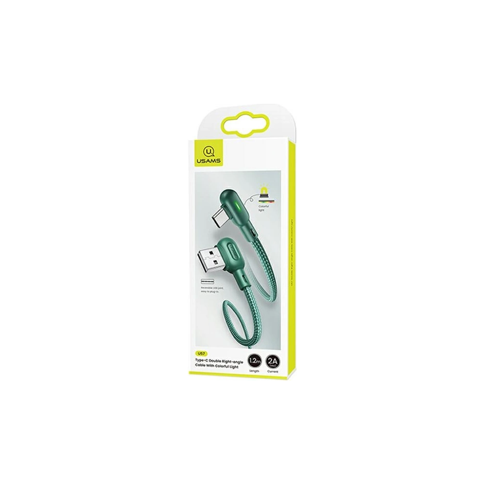 Wholesale USAMS Angle Cable U57 USB-C 1,2m 2A green SJ457USB02 (US-SJ457) - USA224GRN - {ean13} - Hurt