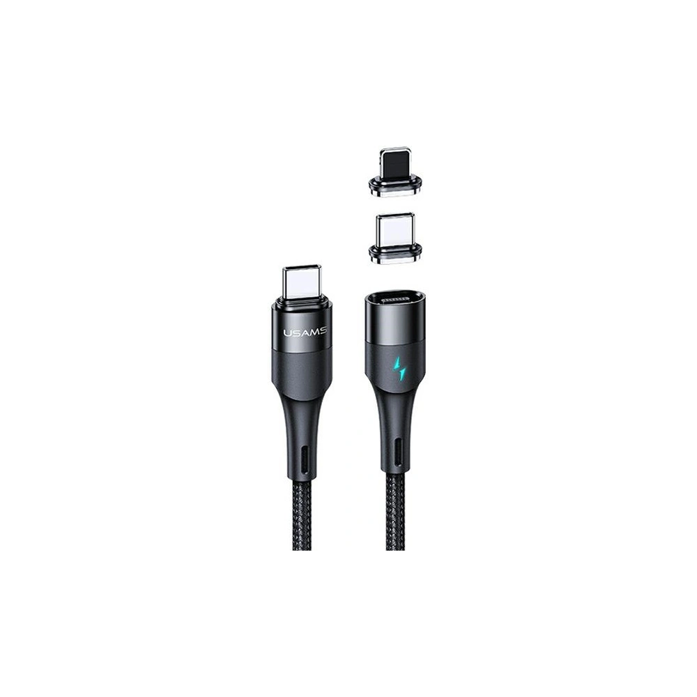 Hurtownia GSM - Kabel magnetický USAMS U66 USB-C na USB-C/ lightning 60W PD Fast Charge 2.0m pletený černý/black SJ507USBXX01 - USA228BLK - {ean13} - Hurt