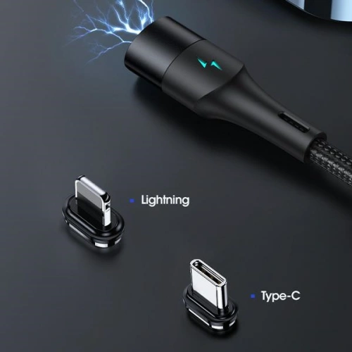 Kabel magnetyczny USAMS U66 USB-C na USB-C/ lightning 60W PD Fast Charge 2.0m pleciony czarny/black SJ507USBXX01