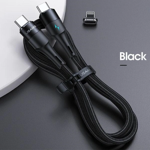 Kabel magnetyczny USAMS U66 USB-C na USB-C/ lightning 60W PD Fast Charge 2.0m pleciony czarny/black SJ507USBXX01