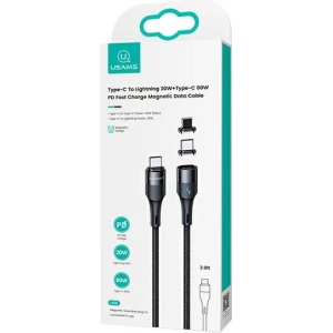 Hurtownia GSM - Kabel magnetyczny USAMS U66 USB-C na USB-C/ lightning 60W PD Fast Charge 2.0m pleciony czarny/black SJ507USBXX01 - USA228BLK - {ean13} - Hurt