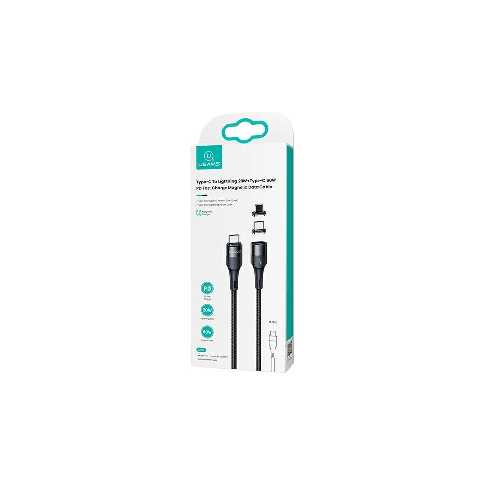 Hurtownia GSM - Kabel magnetický USAMS U66 USB-C na USB-C/ lightning 60W PD Fast Charge 2.0m pletený černý/black SJ507USBXX01 - USA228BLK - {ean13} - Hurt