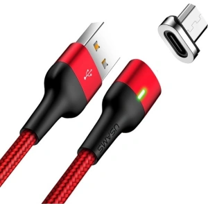 Wholesale USAMS Magnetic Nylon Cable U28 microUSB 3A Fast Charge 1m red SJ328USB02 (US-SJ328) - USA232RED - {ean13} - Hurt