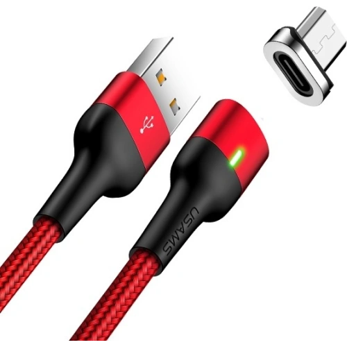 Kabel magnetyczny USAMS U28 microUSB 3A Fast Charge 1m pleciony czerwony/red SJ328USB02