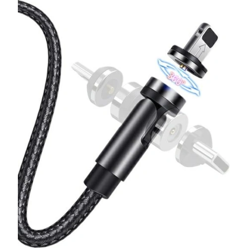 Kabel magnetyczny USAMS U59 lightning 2.1A Fast Charge 1m pleciony czarny/black SJ472USB01 regulowany kąt