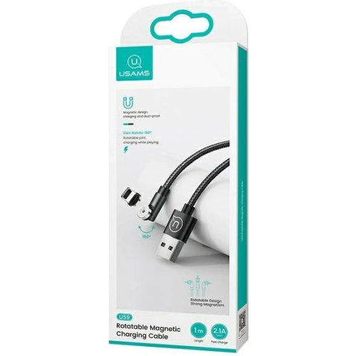 Kabel magnetyczny USAMS U59 lightning 2.1A Fast Charge 1m pleciony czarny/black SJ472USB01 regulowany kąt