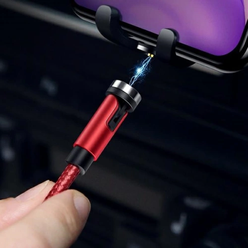 Kabel magnetyczny USAMS U59 lightning 2.1A Fast Charge 1m pleciony czerwony/red SJ472USB02 regulowany kąt