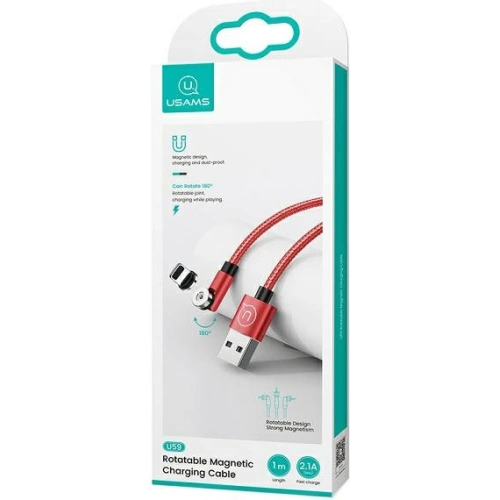 Kabel magnetyczny USAMS U59 lightning 2.1A Fast Charge 1m pleciony czerwony/red SJ472USB02 regulowany kąt