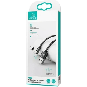 Wholesale USAMS Magnetic Nylon Cable U59 microUSB 2.1A Fast Charge 1m black SJ474USB01 (US-SJ474) - USA239BLK - {ean13} - Hurt