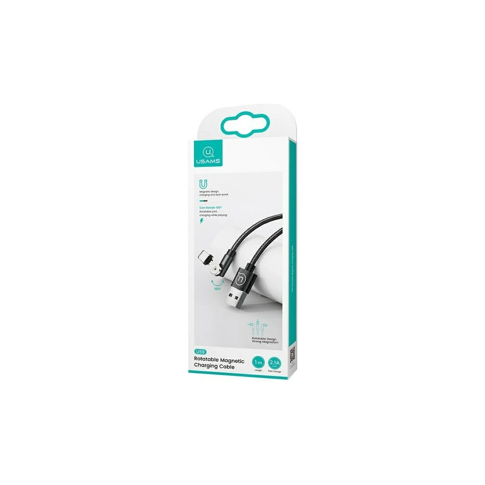 USAMS Magnetic Nylon Cable U59 microUSB 2.1A Fast Charge 1m black SJ474USB01 (US-SJ474)