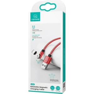 Wholesale USAMS Magnetic Nylon Cable U59 microUSB 2.1A Fast Charge 1m red SJ474USB02 (US-SJ474) - USA240RED - {ean13} - Hurt