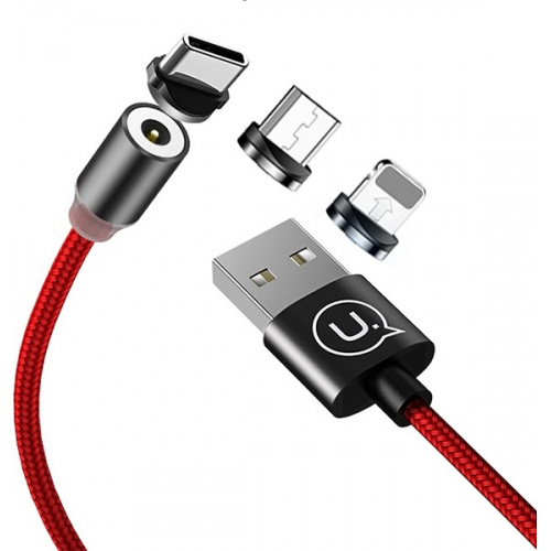 Usams Distributor - 6958444989945 - USA246RED - USAMS Magnetic Cable U-Sure 3in1 1m red (Lightning/microUSB/USB-C) SJ438USB02 (US-SJ438) - B2B homescreen