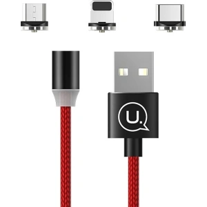 Kabel magnetyczny USAMS U-Sure 3w1 1m czerwony/red (lightning/microUSB/USB-C) SJ438USB02