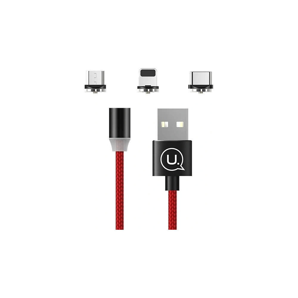 Kabel magnetický USAMS U-Sure 3w1 1m červený/red (lightning/microUSB/USB-C) SJ438USB02