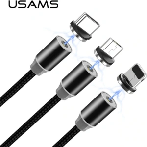 Wholesale USAMS Magnetic Nylon Cable U-Sure microUSB 1m 2.1A black SJ294USB01 (US-SJ294) - USA249BLK - {ean13} - Hurt