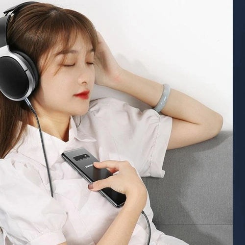 Kabel pleciony USAMS 2w1 1,2m Fast Charge (Lightning/Jack 3,5mm na Jack 3,5mm) SJ554YP01