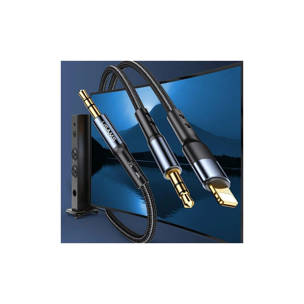 Hurtownia GSM - Kabel pletený USAMS 2w1 1,2m Fast Charge (Lightning/Jack 3,5mm na Jack 3,5mm) SJ554YP01 - USA253 - {ean13} - Hurt