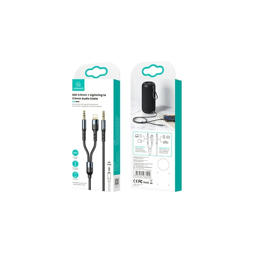 Hurtownia GSM - Kabel pletený USAMS 2w1 1,2m Fast Charge (Lightning/Jack 3,5mm na Jack 3,5mm) SJ554YP01 - USA253 - {ean13} - Hurt
