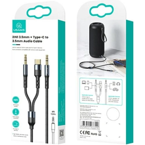 Kabel pleciony USAMS 2w1 1,2m Fast Charge (USB-C/Jack 3,5mm na Jack 3,5mm) SJ555YP01