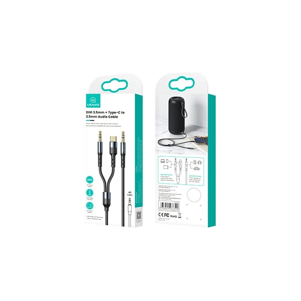 Hurtownia GSM - Kabel pletený USAMS 2w1 1,2m Fast Charge (USB-C/Jack 3,5mm na Jack 3,5mm) SJ555YP01 - USA254 - {ean13} - Hurt