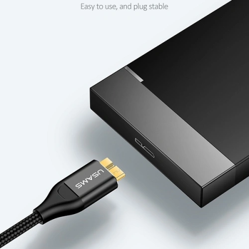 Kabel pleciony USAMS U19 USB 3.0 micro USB B do dysku zewnętrznego 1m czarny/black SJ272USB01